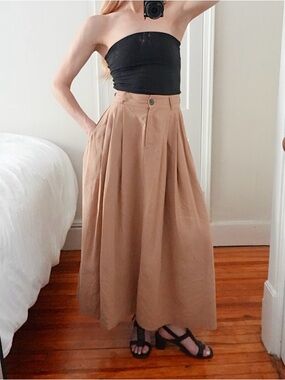 Mara Hoffman Pleated A-Line Maxi Skirt in Tan Size 0